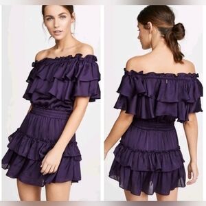 Misa Los Angeles Giada Satin Purple Ruffled Mini Dress Size Large